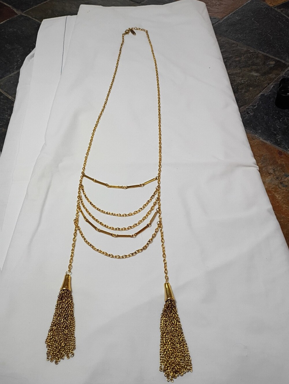Plunder Gold Multi-Strand Tassel Lariat Necklace